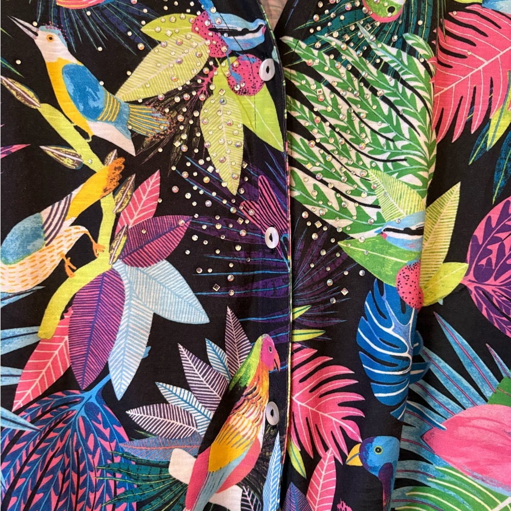 Onque Casuals NWT Multicolor Tropical Button Down Shirt/ Rhinestones. Size 2X - Picture 7 of 10
